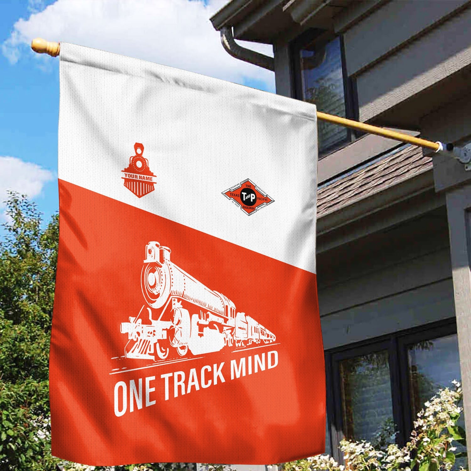 Railspirit Personalized Texas and Pacific Railway Garden Flag One Track Mind Flag Gift Idea For Train Lover