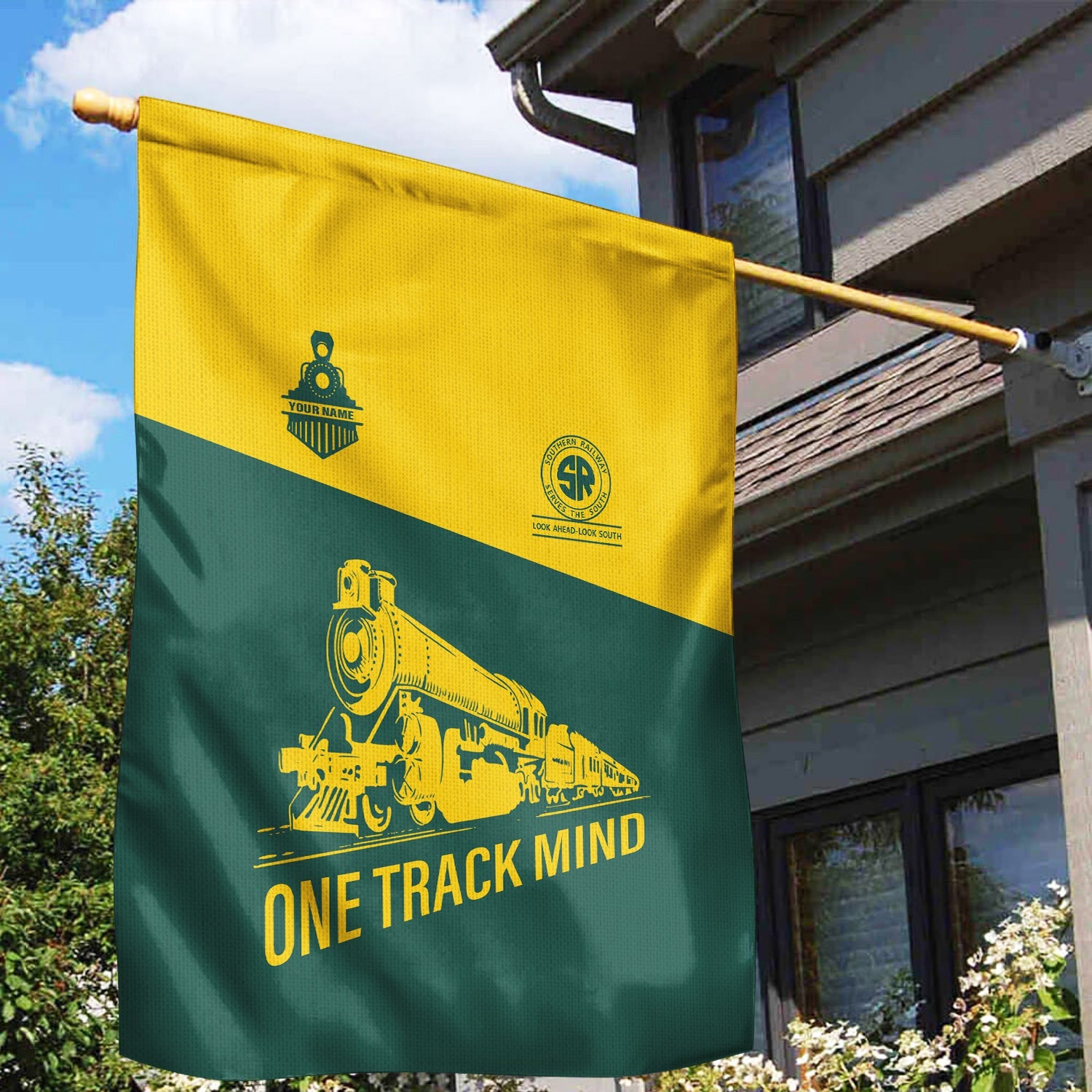 Railspirit Personalized Southern Railway U.S Garden Flag One Track Mind SOU Flag Gift Idea For Train Lover