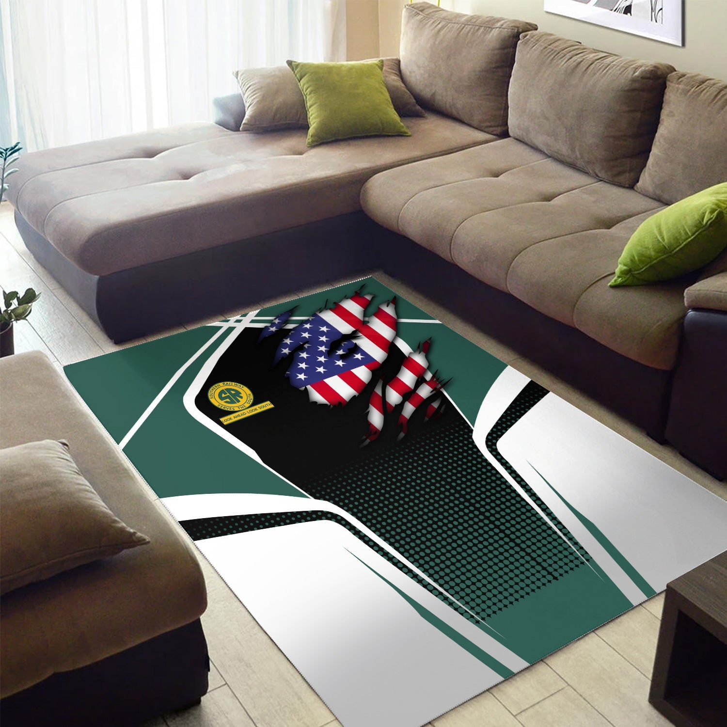Railspirit Personalized Southern Railway U.S Area Rug American Eagle Vintage Train SOU Rug