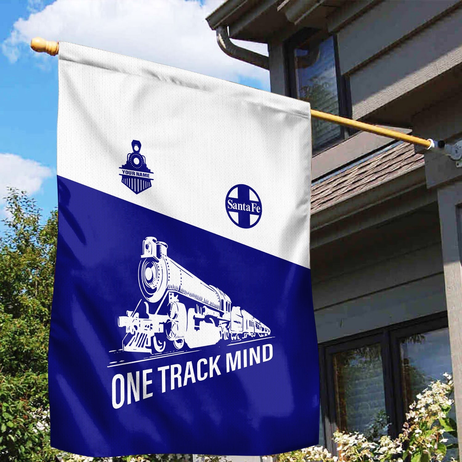 Railspirit Personalized Santa Fe Railway Garden Flag One Track Mind Atchison, Topeka and Santa Fe Railway Flag Gift Idea For Train Lover