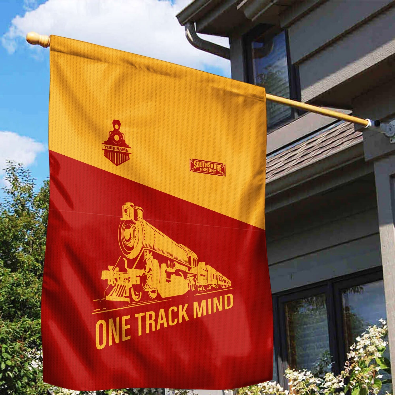 Railspirit Personalized Chicago South Shore and South Bend Railroad Garden Flag One Track Mind Flag Gift Idea For Train Lover