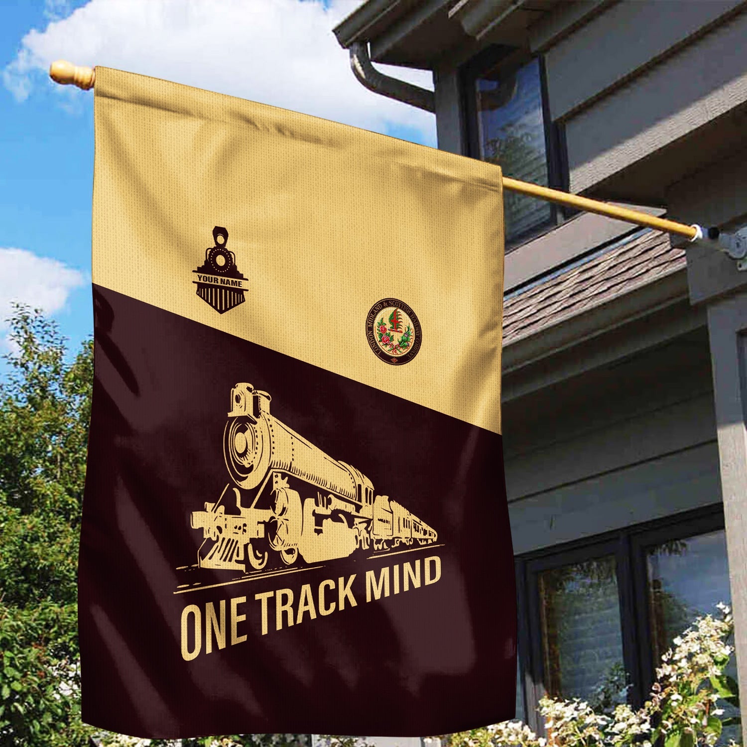 Railspirit Personalized London, Midland and Scottish Railway Garden Flag One Track Mind Flag Gift Idea For Train Lover