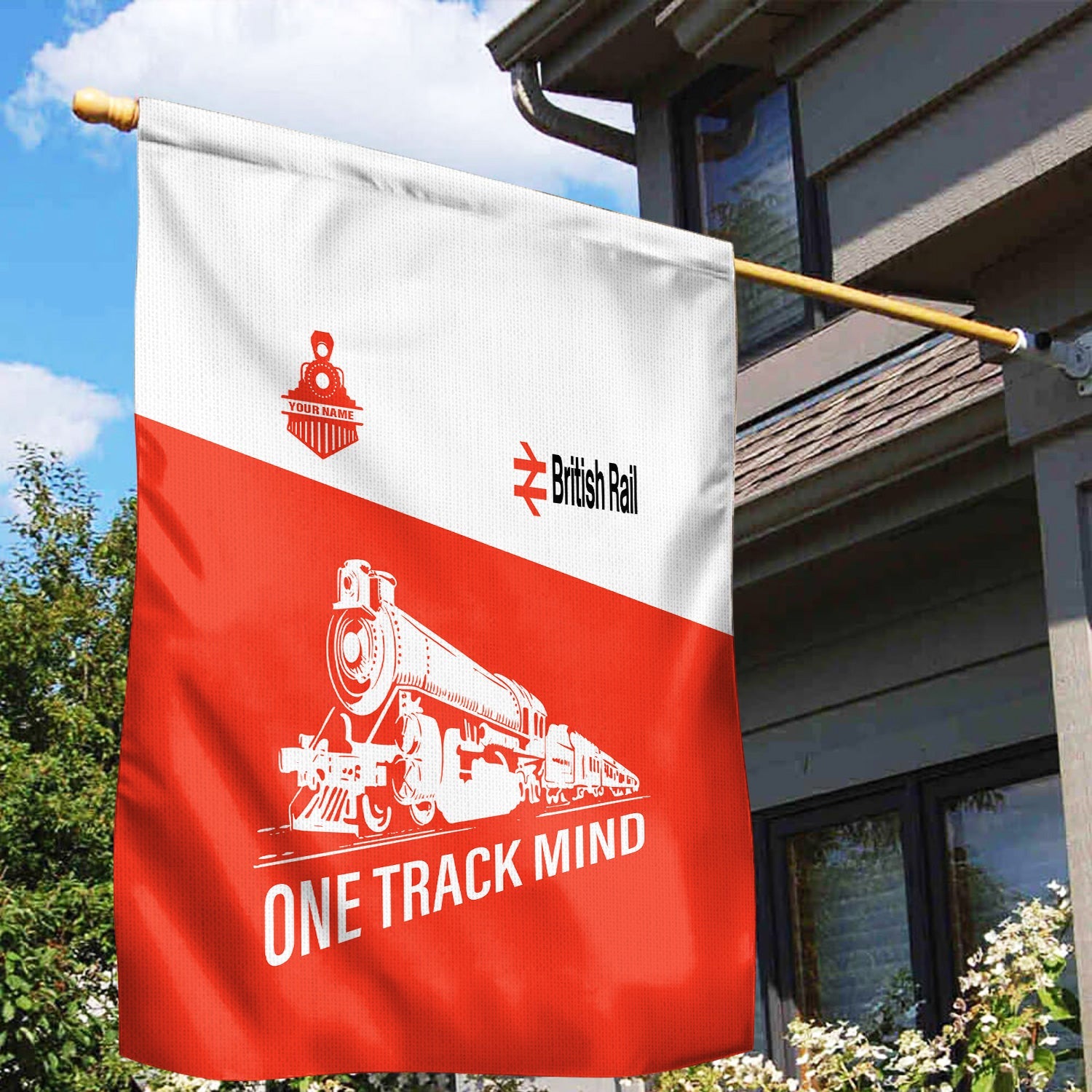 Railspirit Personalized British Railway Garden Flag One Track Mind Flag Gift Idea For Train Lover