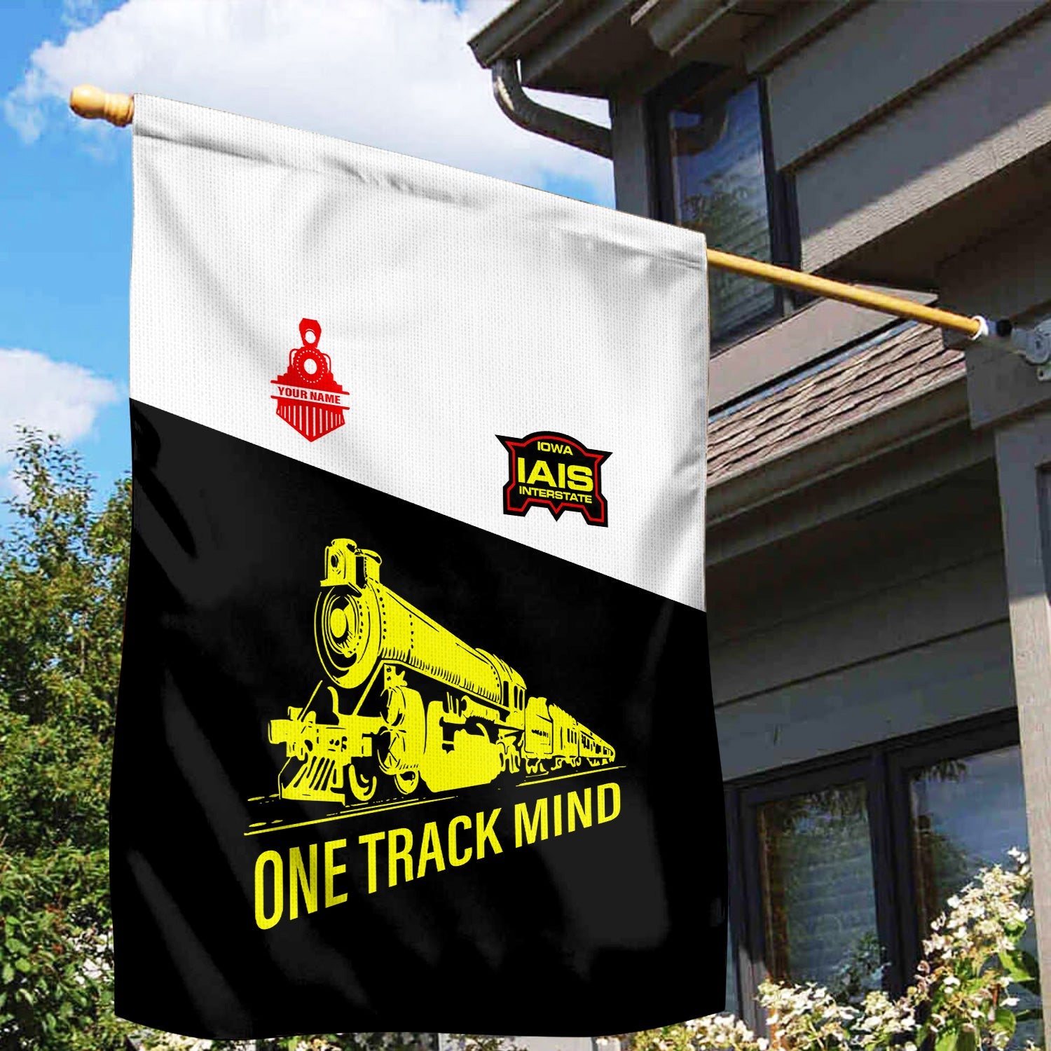 Railspirit Personalized Iowa Interstate Railroad Garden Flag One Track Mind IAIS Flag Gift Idea For Train Lover