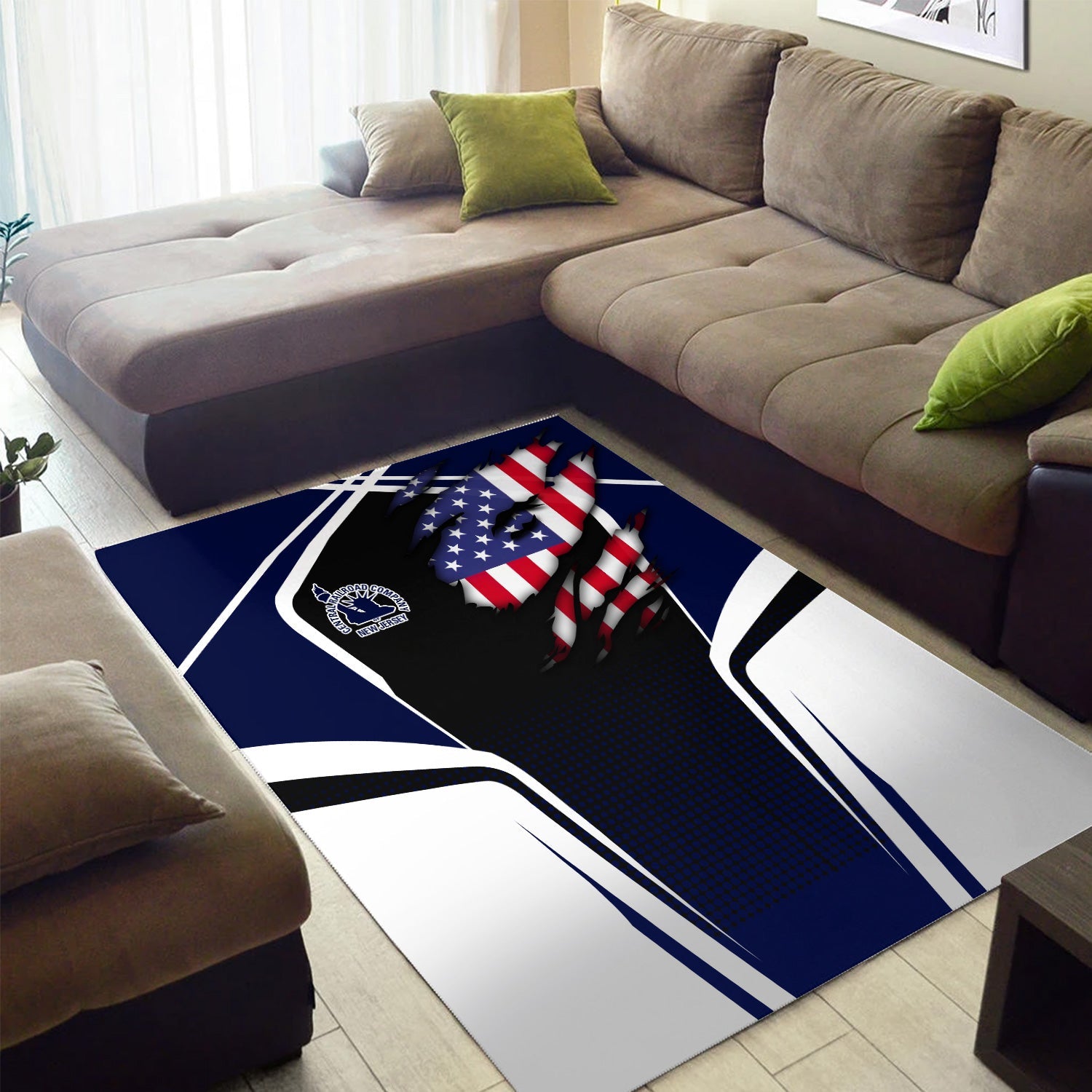 Railspirit Personalized Jersey Central Railroad Area Rug American Eagle Vintage Train Rug