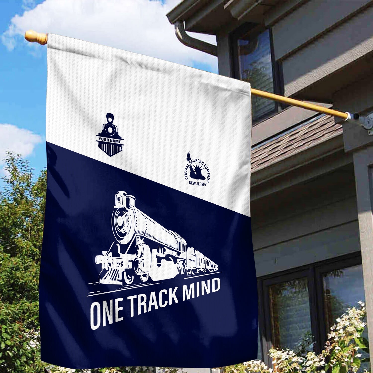 Railspirit Personalized Jersey Central Railroad Garden Flag One Track Mind CNJ Flag Gift Idea For Train Lover