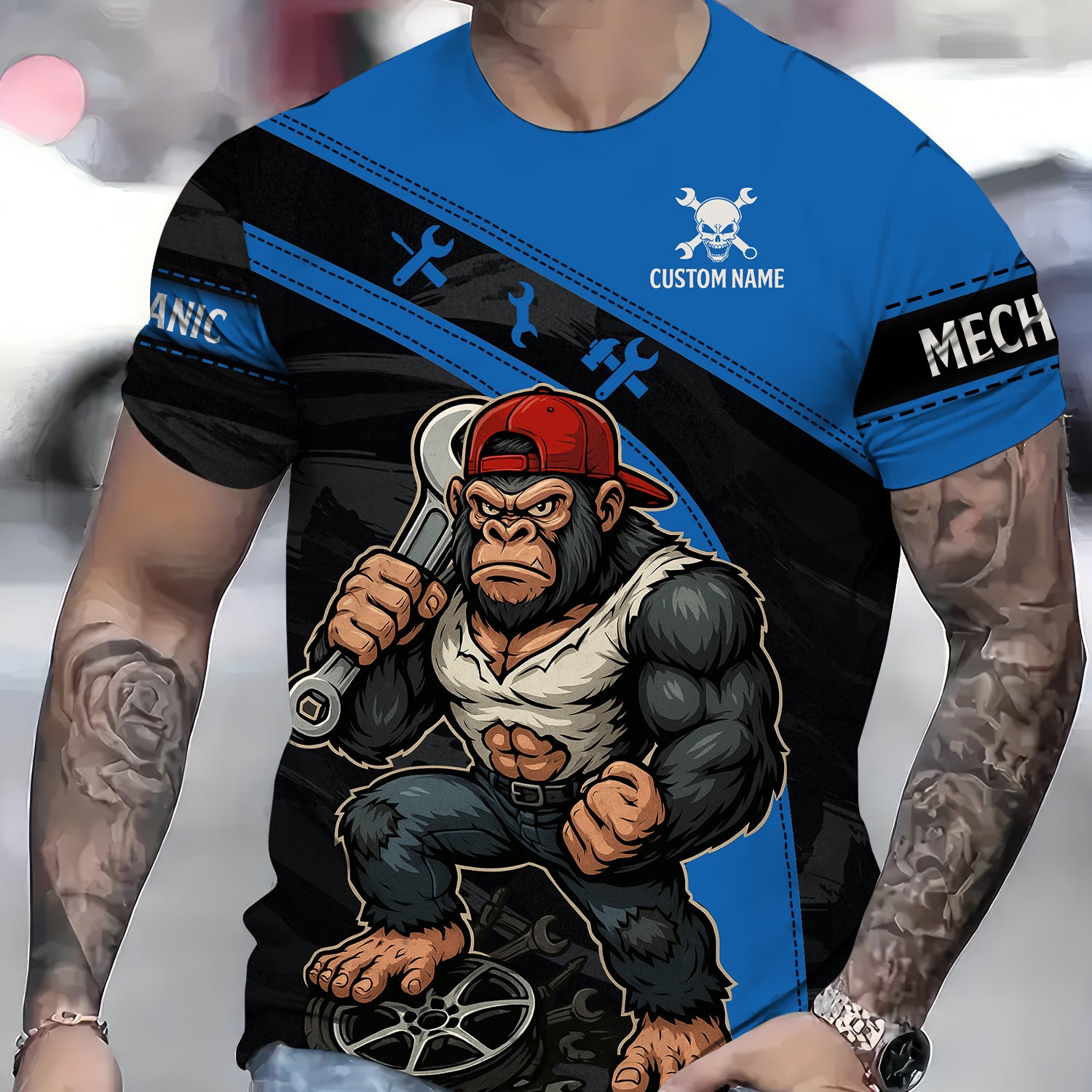 Custom Name Mechanic Shirt Gorilla Holding Wrench, Funny Auto Repair Garage Work Tee Tools Car Repair Gift for Men Mechanics Life