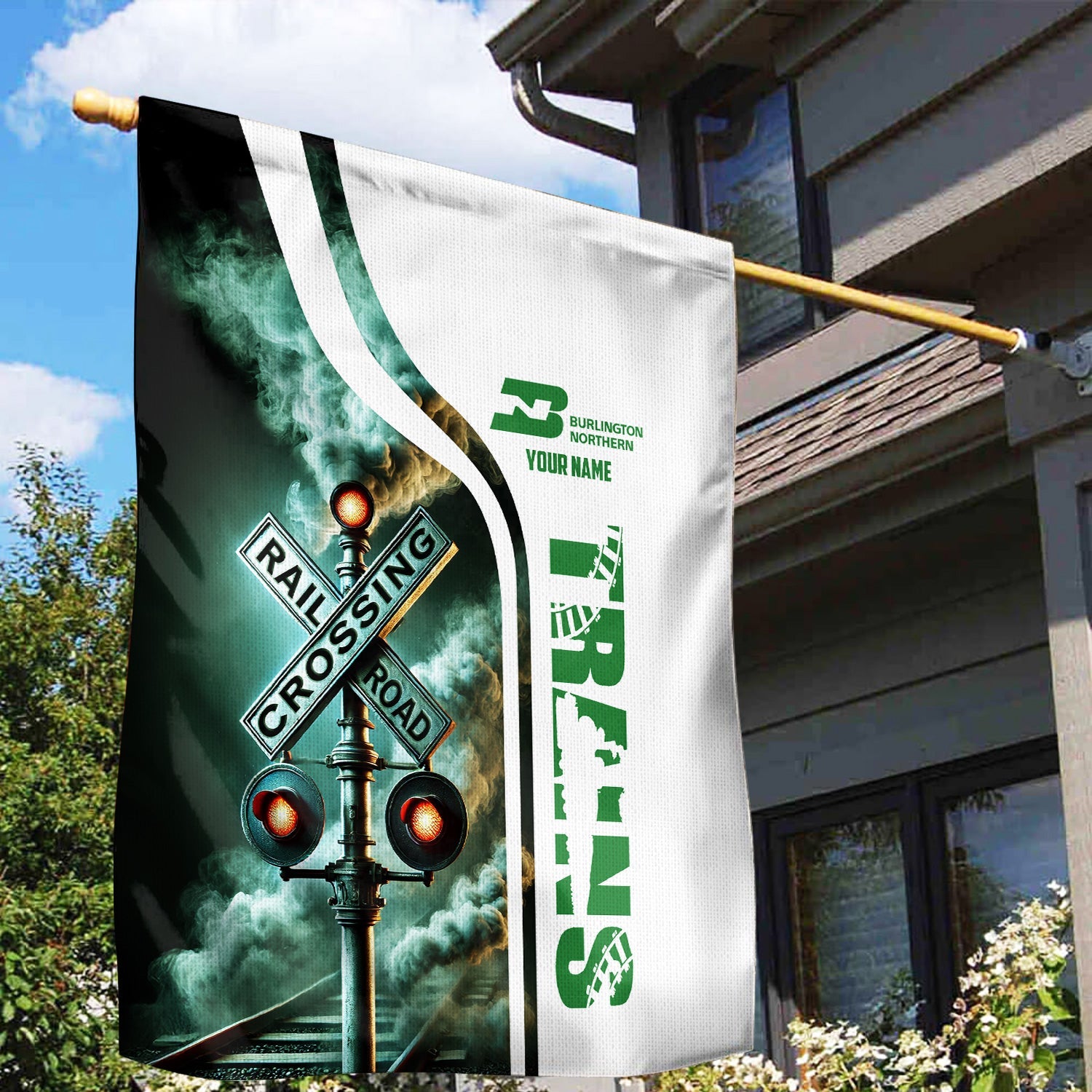 Railspirit Personalized Burlington Northern Railroad Garden Flag Railroad Crossing Sign Flag All Over Print
