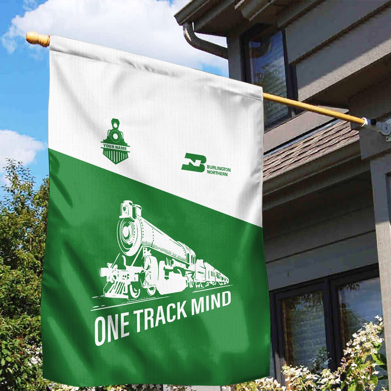 Railspirit Personalized Burlington Northern Railroad Garden Flag One Track Mind Flag Gift Idea For Train Lover