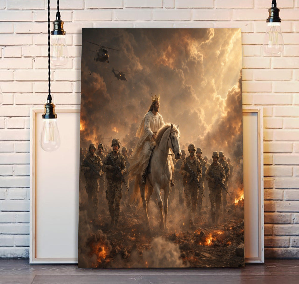 Jesus Leading Soldiers Wall Art Canvas Christian Military Canvas Faith Over Fear Patriotic Religious Decor Gift for Veterans