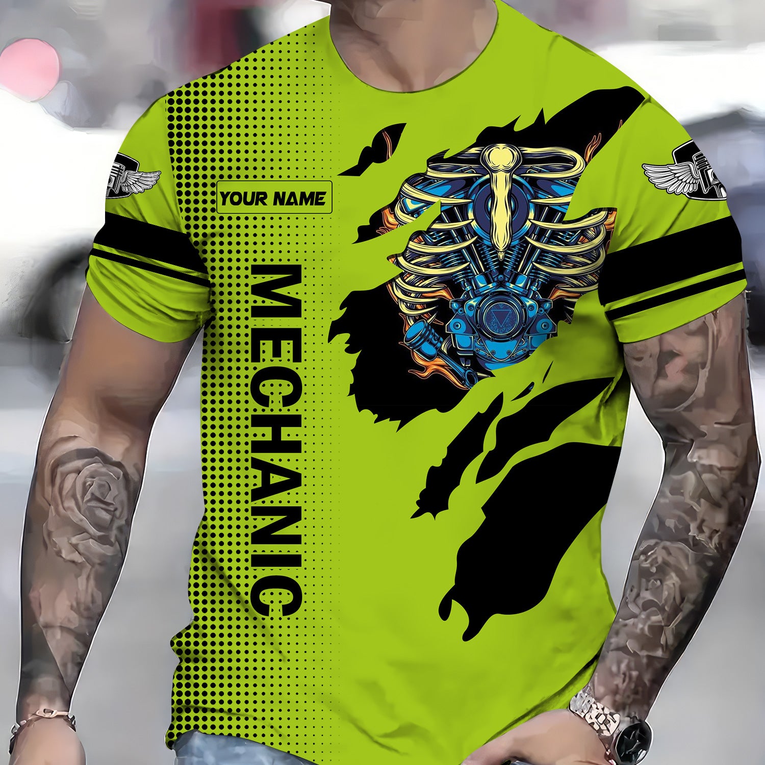 Custom Mechanic Shirt, Personalized Engine Skeleton Shirt, Garage Workwear Gift for Auto Repair, Motorcycle Biker Mechanic For Men