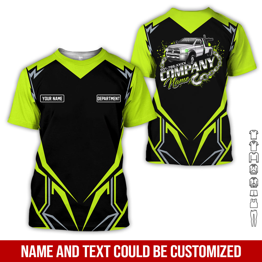 Custom Name Tow Truck Shirt, 3D Printed Design, Personalized Tow Driver T-shirt for Professionals