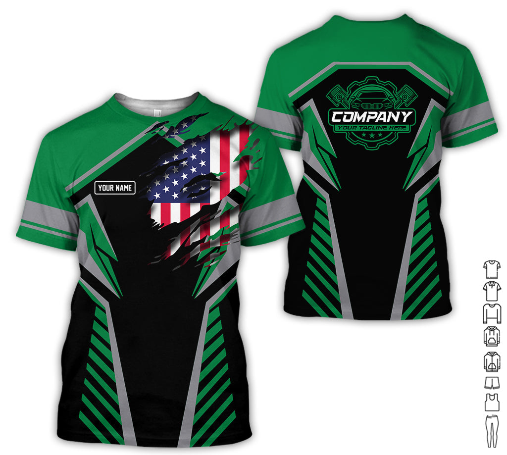 Personalized Diesel Mechanic Shirt, Green Garage Uniform, Gift for Car Guys & Technicians, Size S to 5XL