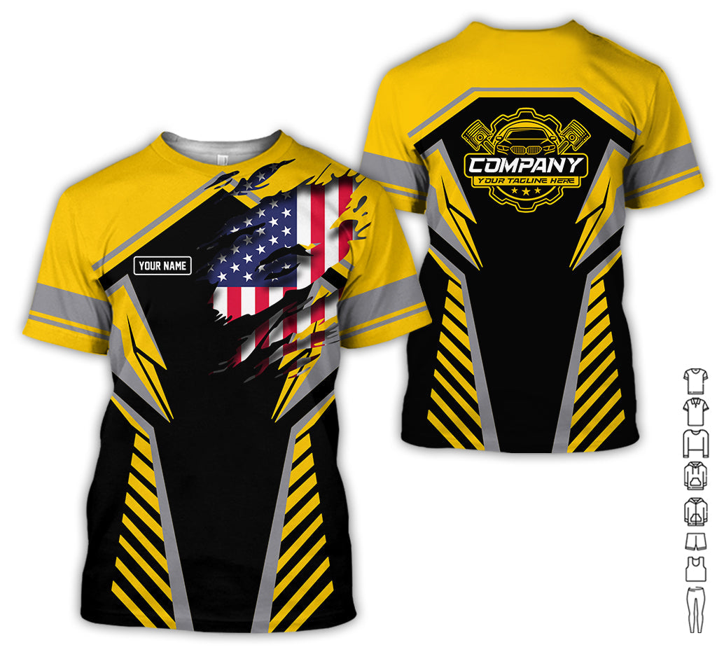 Personalized Diesel Mechanic Shirt, Yellow Garage Uniform, Gift for Car Guys & Technicians, Size S to 5XL