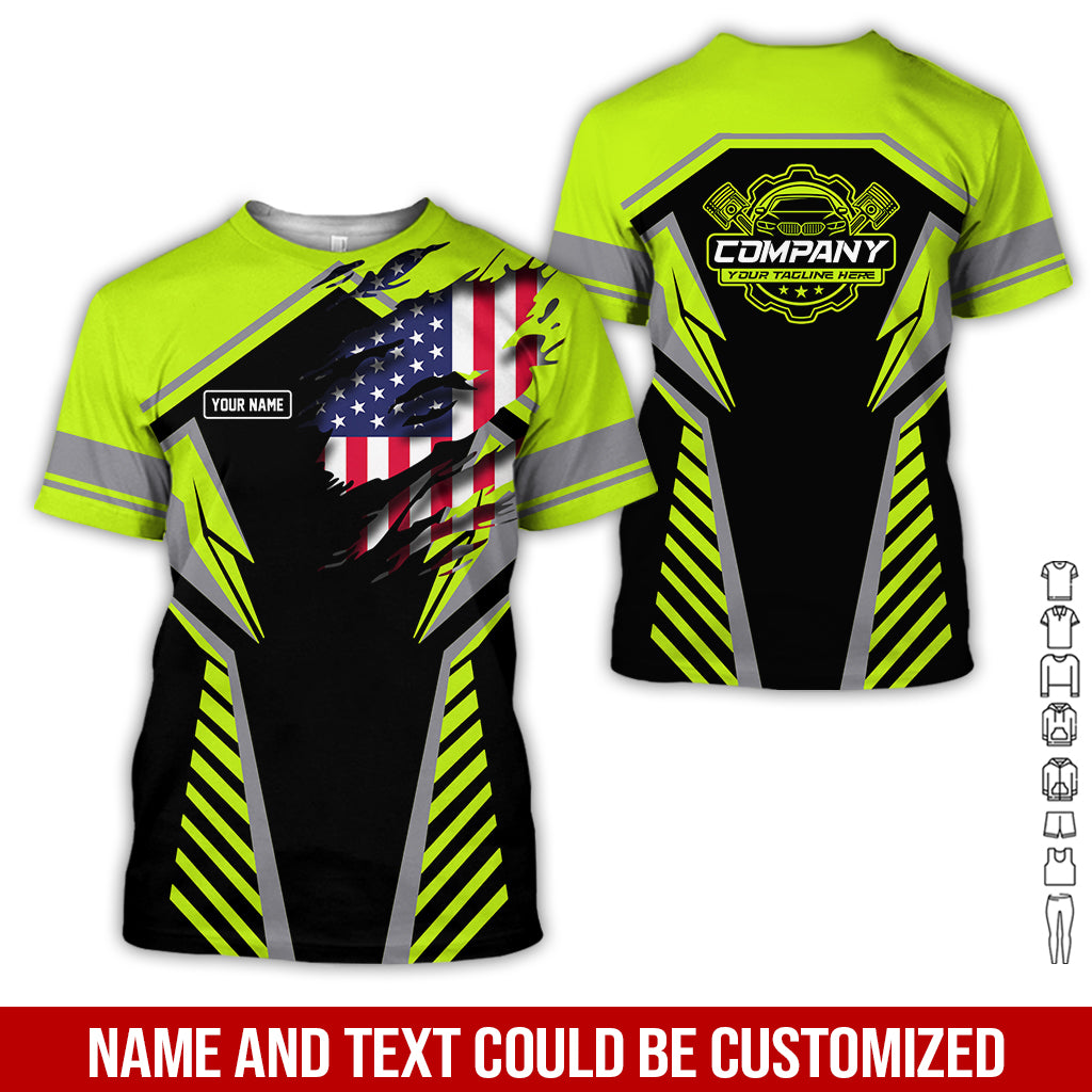 Personalized Diesel Mechanic Shirt, Yellow Green Garage Uniform, Gift for Car Guys & Technicians, Size S to 5XL