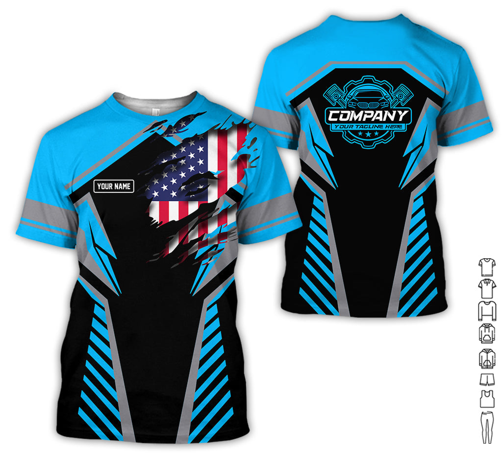 Personalized Diesel Mechanic Shirt, Blue Garage Uniform, Gift for Car Guys & Technicians, Size S to 5XL