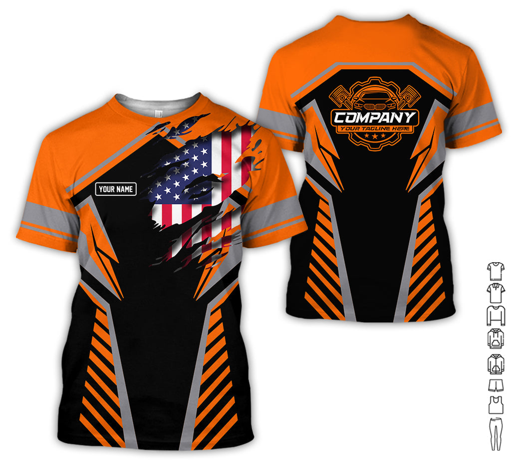 Personalized Diesel Mechanic Shirt, Orange Garage Uniform, Gift for Car Guys & Technicians, Size S to 5XL