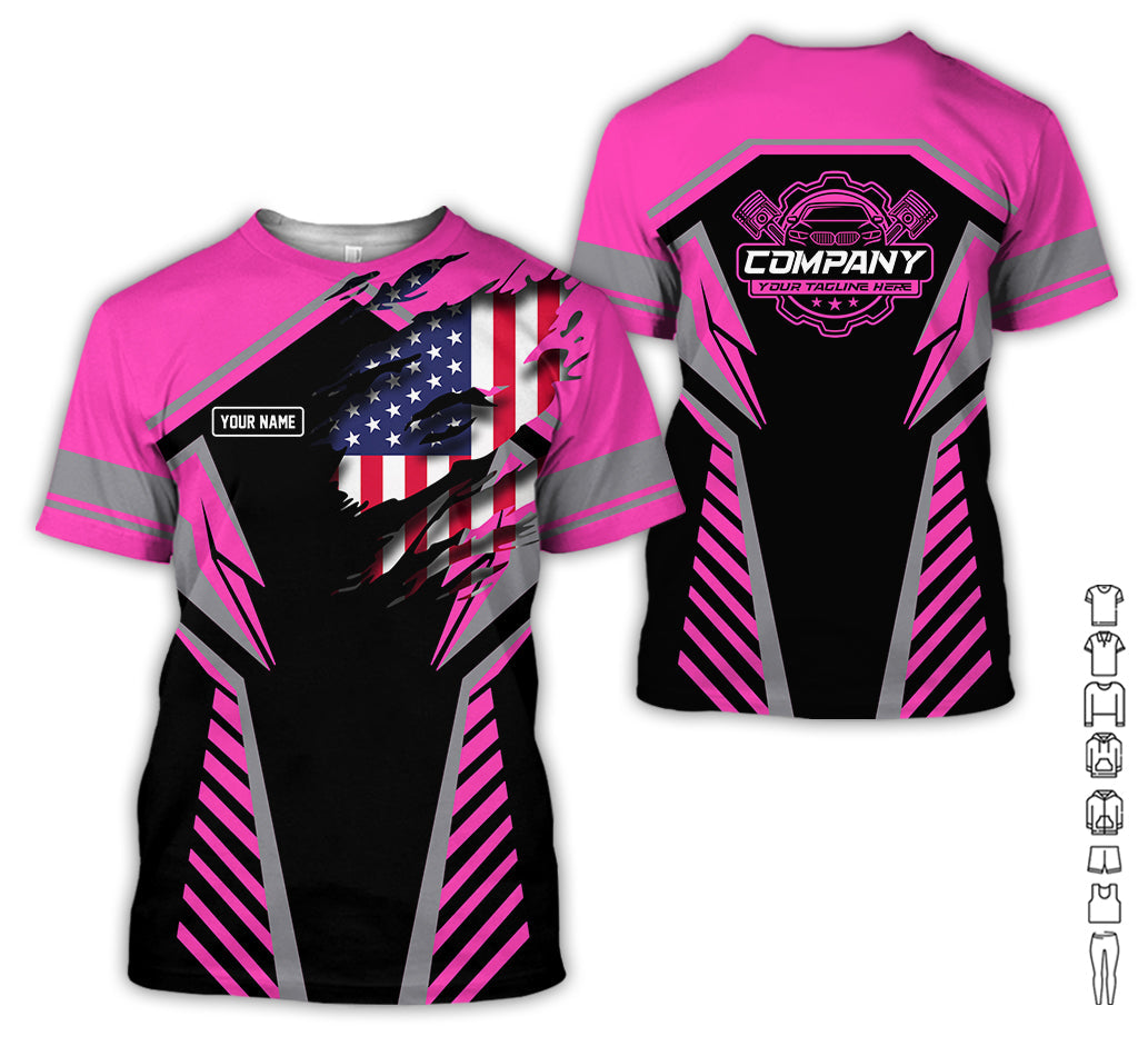 Personalized Diesel Mechanic Shirt, Pink Garage Uniform, Gift for Car Guys & Technicians, Size S to 5XL
