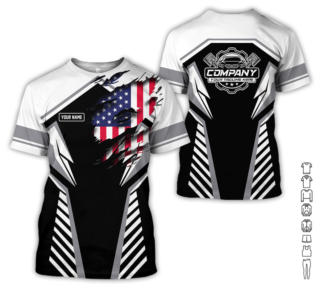 Personalized Diesel Mechanic Shirt, White Garage Uniform, Gift for Car Guys & Technicians, Size S to 5XL