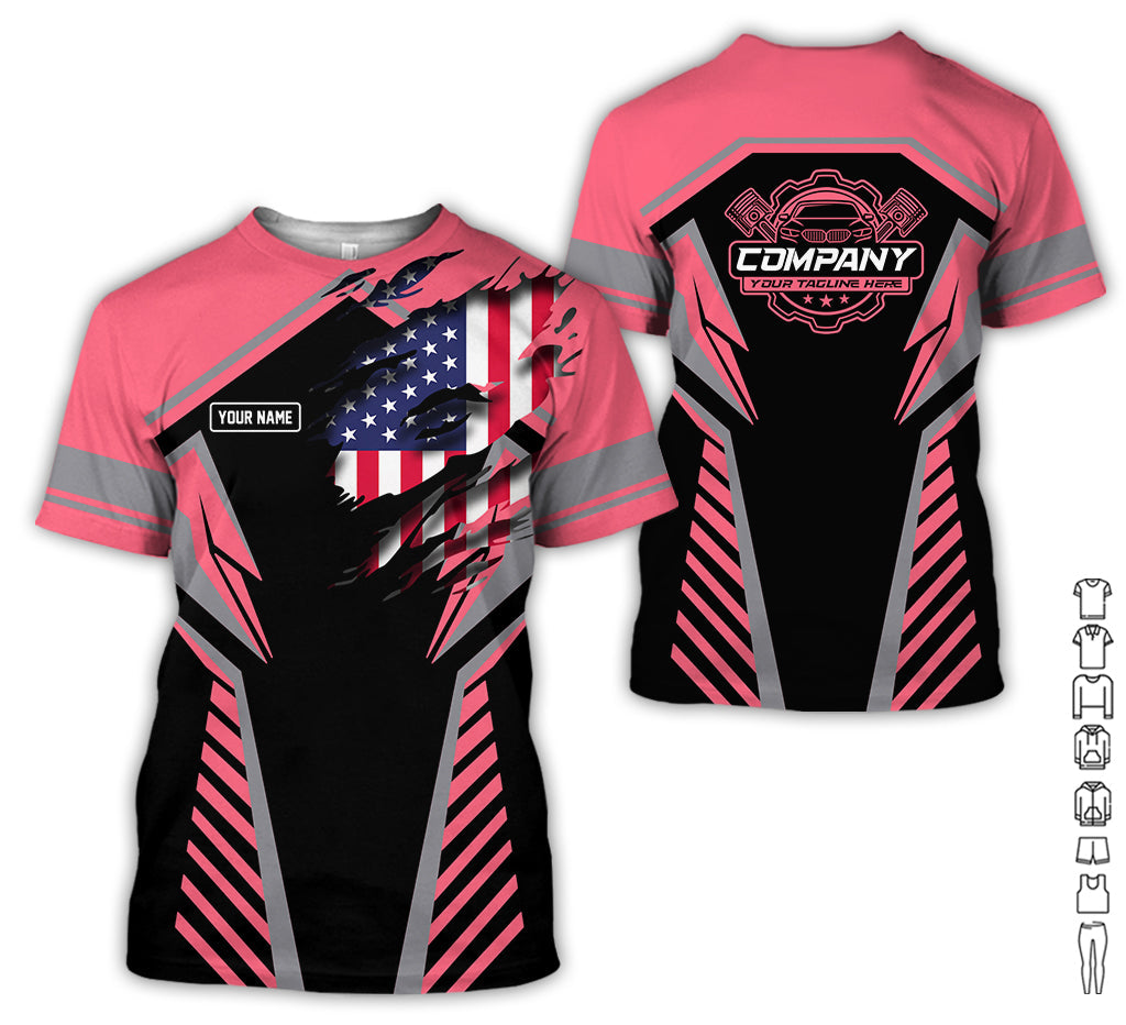 Personalized Diesel Mechanic Shirt, Neon Pink Garage Uniform, Gift for Car Guys & Technicians, Size S to 5XL