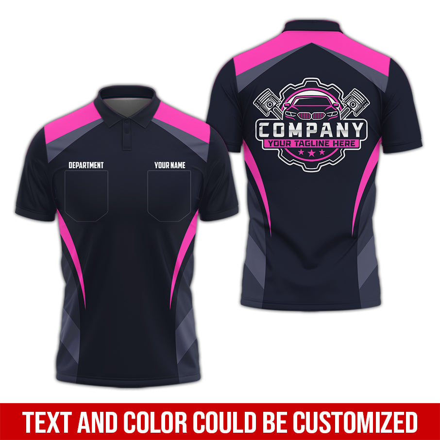 Custom Name Mechanic Shirt, Unisex Pink Crew Shirt for Automotive Workers, Perfect Gift for Him, 3D Printed Pocket Shirt