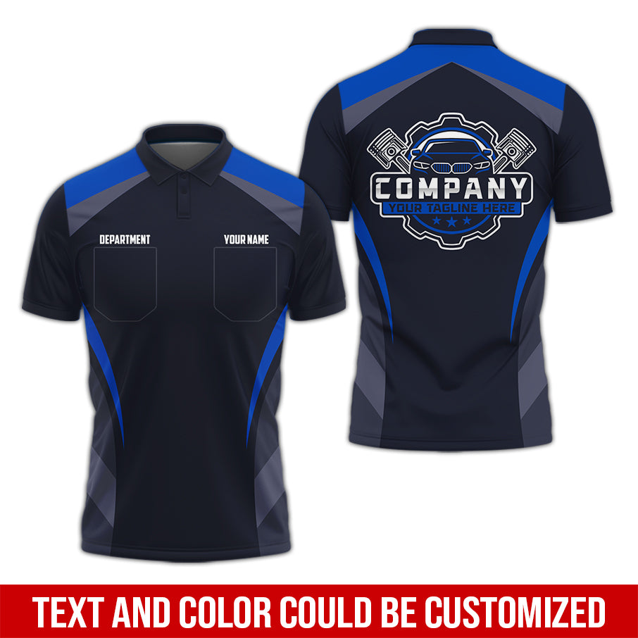 Custom Name Mechanic Shirt, Unisex Navy Crew Shirt for Automotive Workers, Perfect Gift for Him, 3D Printed Pocket Shirt