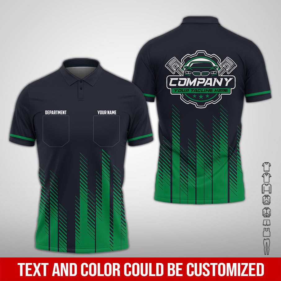 Personalized Mechanic Shirt in Green, 3D Printed Pocket Mechanic Shirt, Custom Name Work Shirt for Car Repair Technicians, Great Gift for Men