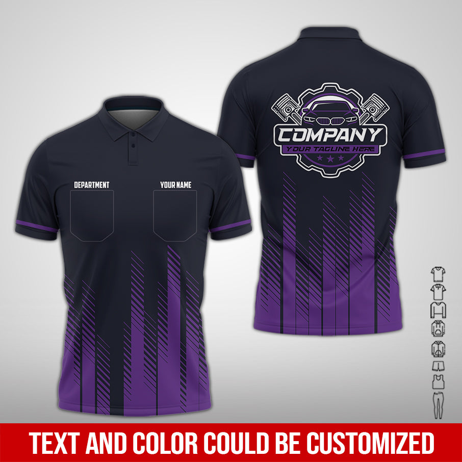 Personalized Mechanic Shirt in Purple, 3D Printed Pocket Mechanic Shirt, Custom Name Work Shirt for Car Repair Technicians, Great Gift for Men