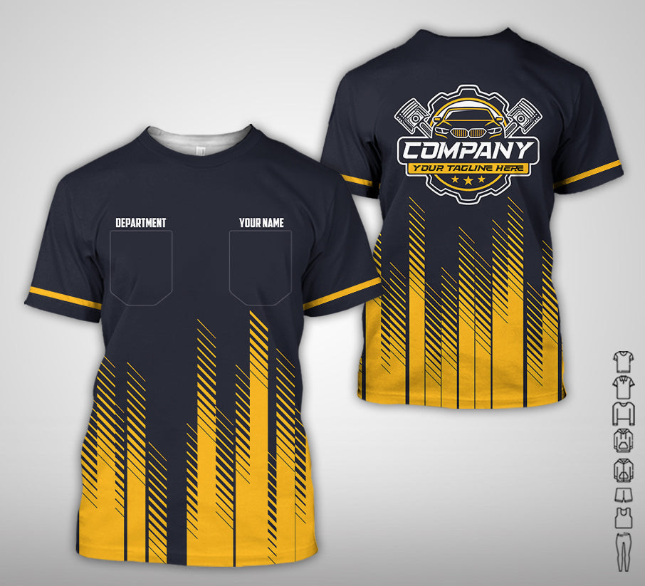 Personalized Mechanic Shirt in Yellow, 3D Printed Pocket Mechanic Shirt, Custom Name Work Shirt for Car Repair Technicians, Great Gift for Men