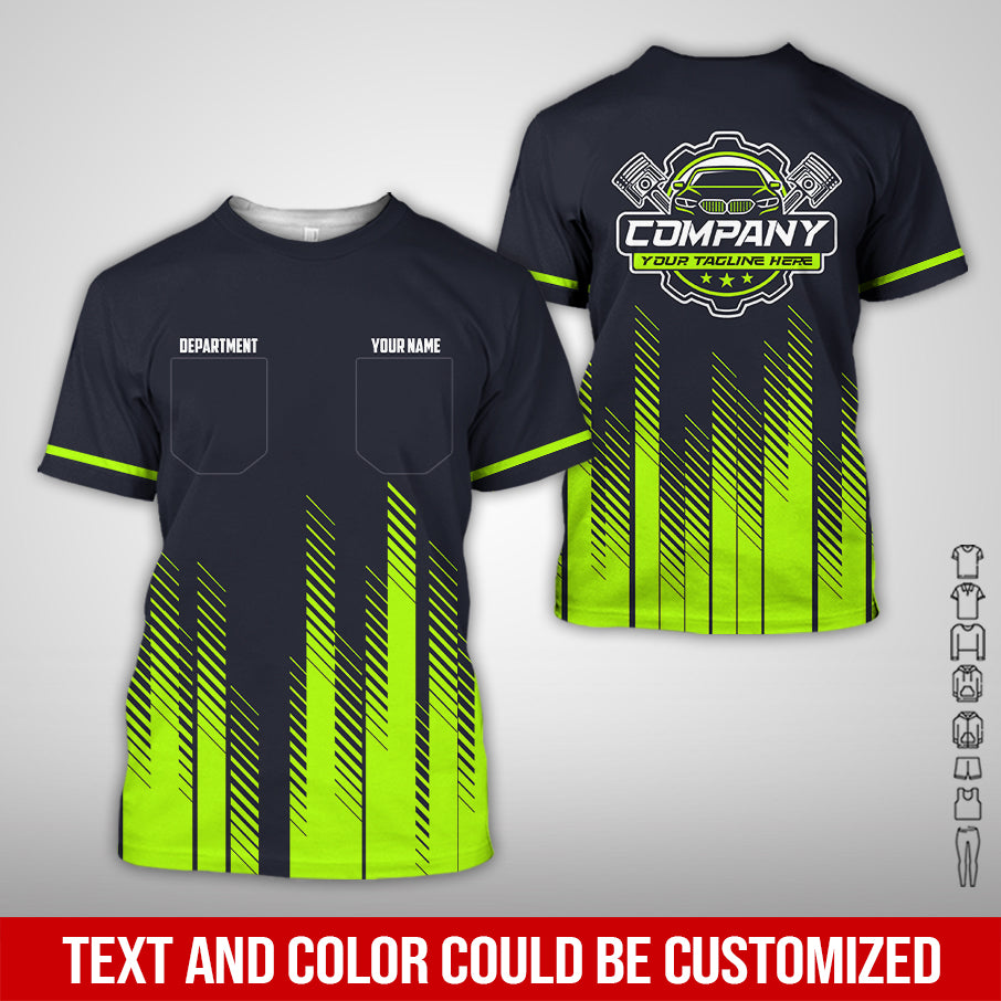 Personalized Mechanic Shirt in Yellow Green, 3D Printed Pocket Mechanic Shirt, Custom Name Work Shirt for Car Repair Technicians, Great Gift for Men