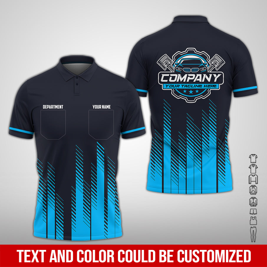 Personalized Mechanic Shirt in Blue, 3D Printed Pocket Mechanic Shirt, Custom Name Work Shirt for Car Repair Technicians, Great Gift for Men