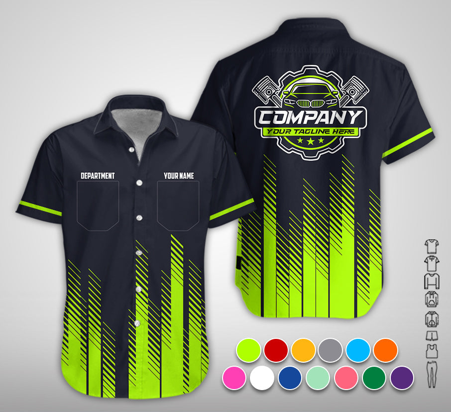 Personalized Mechanic Shirt in Yellow Green, 3D Printed Pocket Mechanic Shirt, Custom Name Work Shirt for Car Repair Technicians, Great Gift for Men