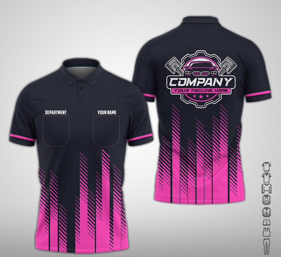 Personalized Mechanic Shirt in Pink, 3D Printed Pocket Mechanic Shirt, Custom Name Work Shirt for Car Repair Technicians, Great Gift for Men