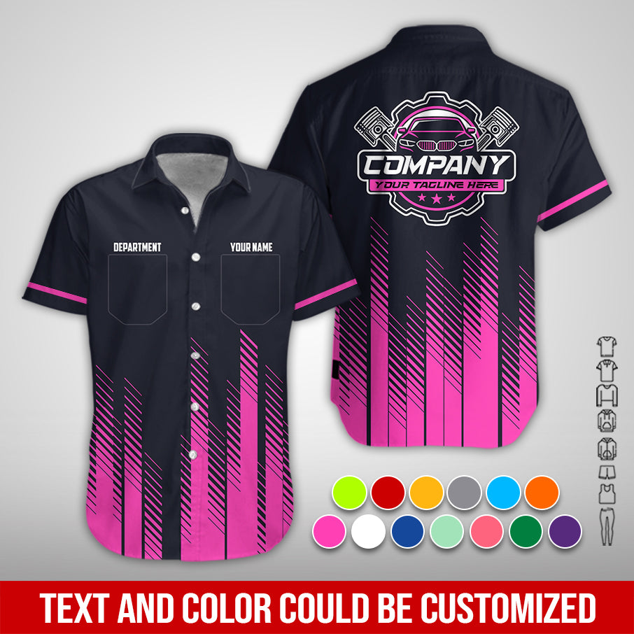 Personalized Mechanic Shirt in Pink, 3D Printed Pocket Mechanic Shirt, Custom Name Work Shirt for Car Repair Technicians, Great Gift for Men