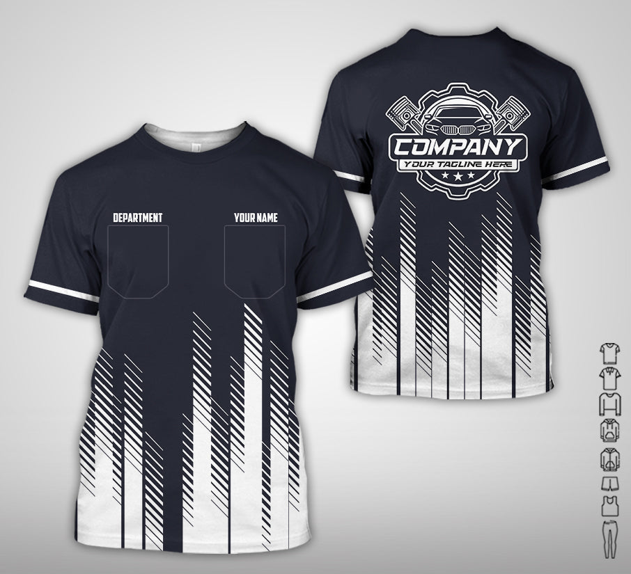 Personalized Mechanic Shirt in White, 3D Printed Pocket Mechanic Shirt, Custom Name Work Shirt for Car Repair Technicians, Great Gift for Men