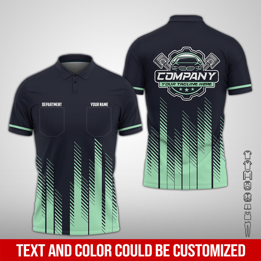 Personalized Mechanic Shirt in Seafoam, 3D Printed Pocket Mechanic Shirt, Custom Name Work Shirt for Car Repair Technicians, Great Gift for Men