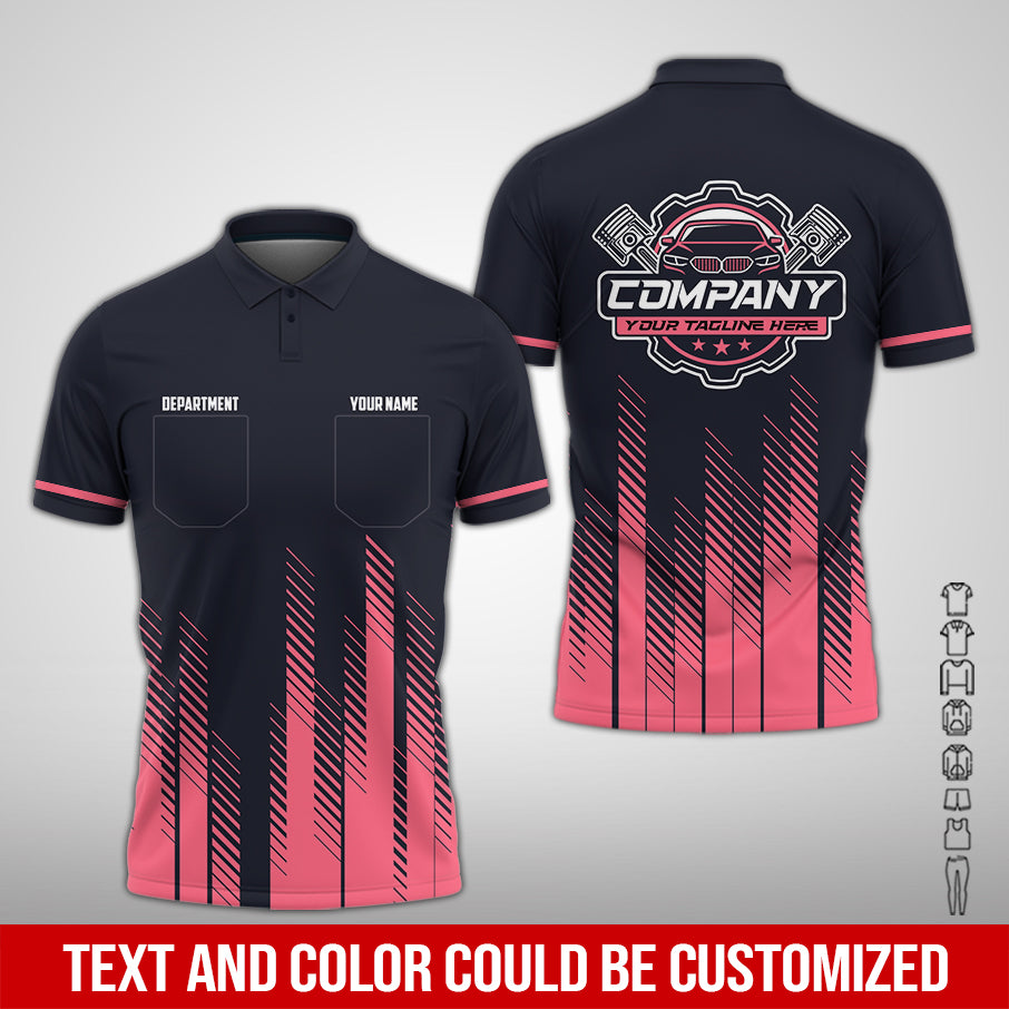 Personalized Mechanic Shirt in Neon Pink, 3D Printed Pocket Mechanic Shirt, Custom Name Work Shirt for Car Repair Technicians, Great Gift for Men