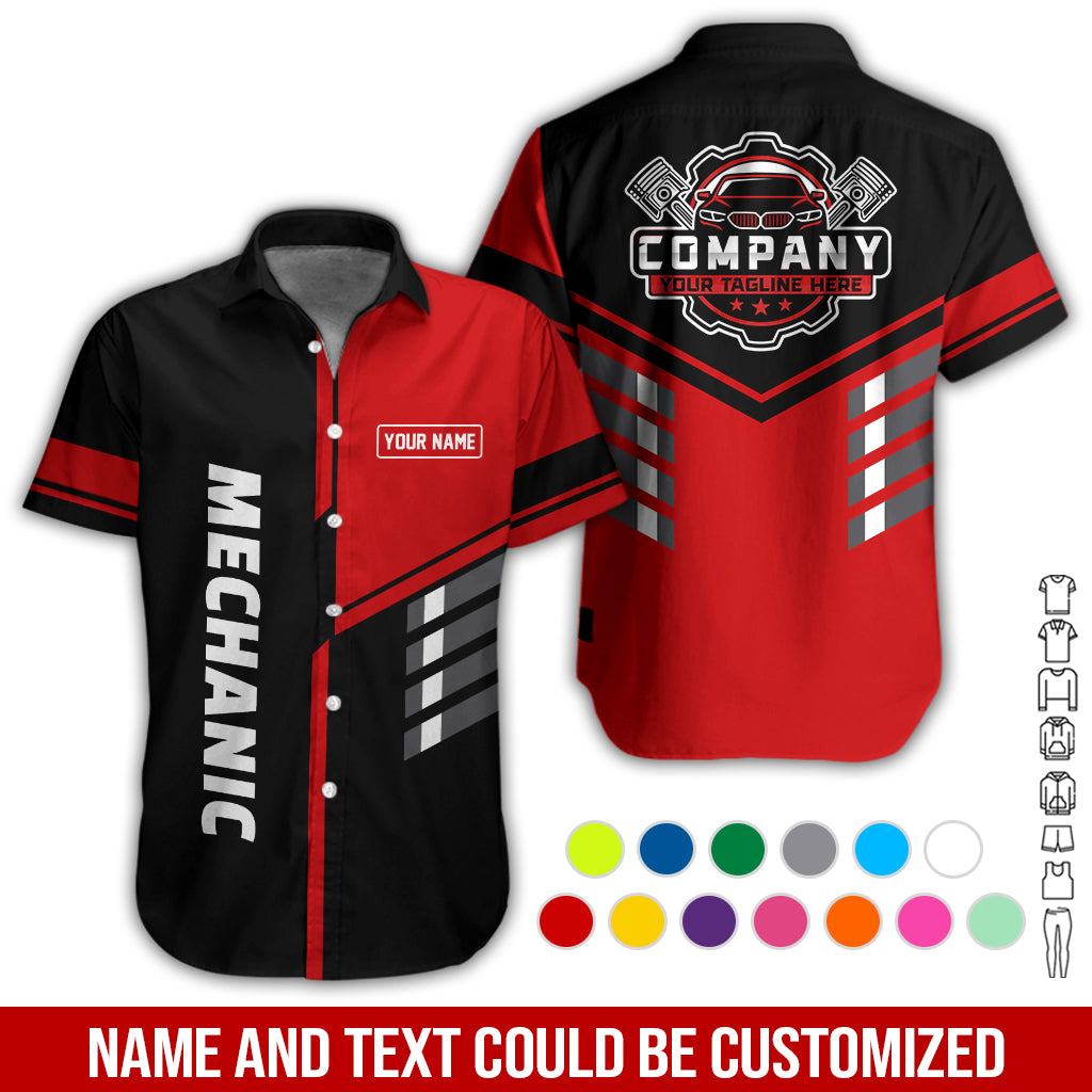 Personalized Work Shirt for Mechanics, Red 3D Printed Uniform for Men, Perfect Gift for Car Lovers and Garage Workers