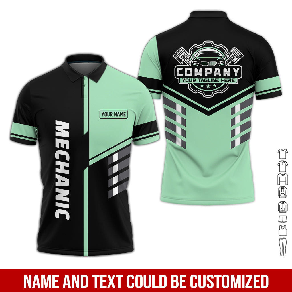 Personalized Work Shirt for Mechanics, Seafoam 3D Printed Uniform for Men, Perfect Gift for Car Lovers and Garage Workers