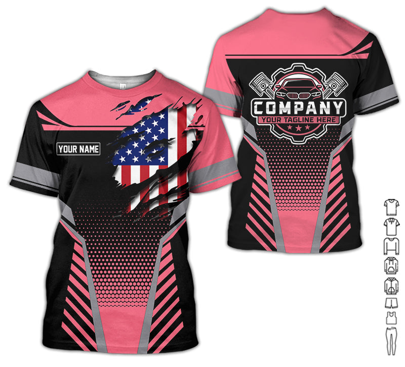 Personalized Work Shirt for Mechanics, Perfect Gift for Car Guys, Diesel Techs, and Shop Crews, Neon Pink Color, Work-Ready Fit