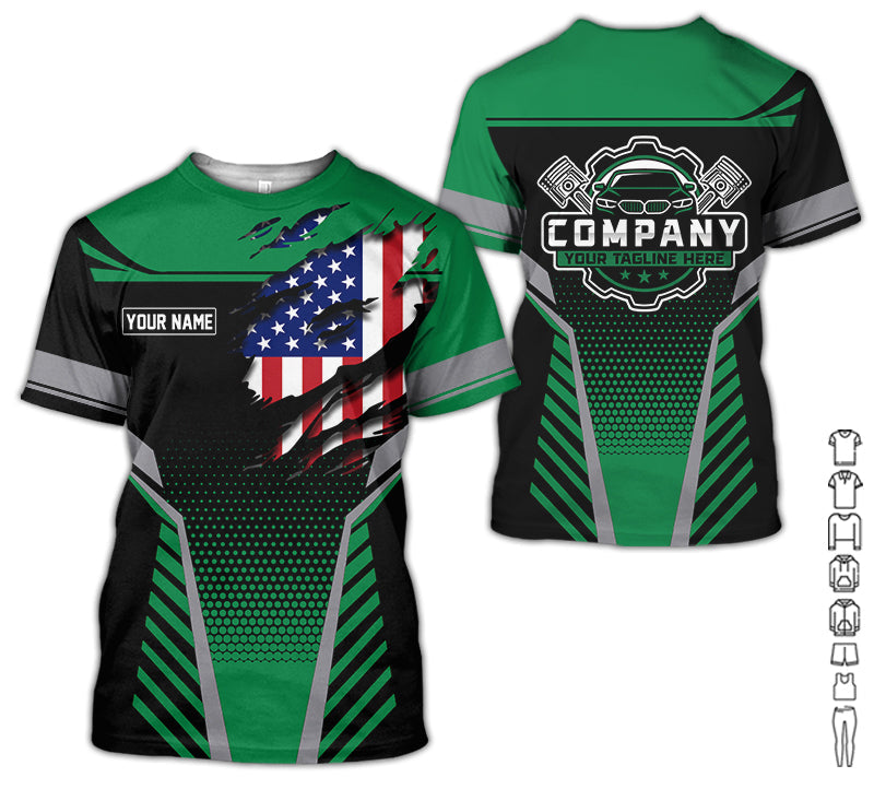 Personalized Work Shirt for Mechanics, Perfect Gift for Car Guys, Diesel Techs, and Shop Crews, Green Color, Work-Ready Fit