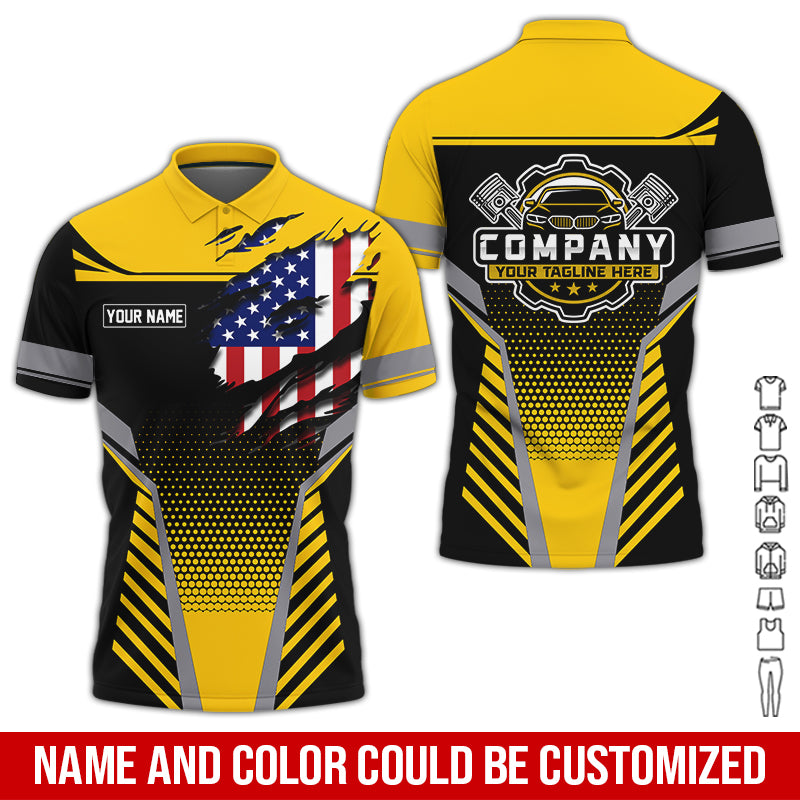 Personalized Work Shirt for Mechanics, Perfect Gift for Car Guys, Diesel Techs, and Shop Crews, Yellow Color, Work-Ready Fit