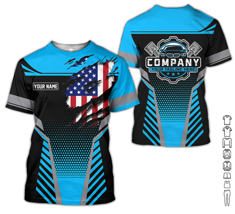 Personalized Work Shirt for Mechanics, Perfect Gift for Car Guys, Diesel Techs, and Shop Crews, Blue Color, Work-Ready Fit