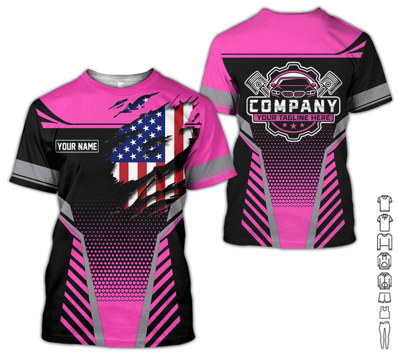 Personalized Work Shirt for Mechanics, Perfect Gift for Car Guys, Diesel Techs, and Shop Crews, Pink Color, Work-Ready Fit