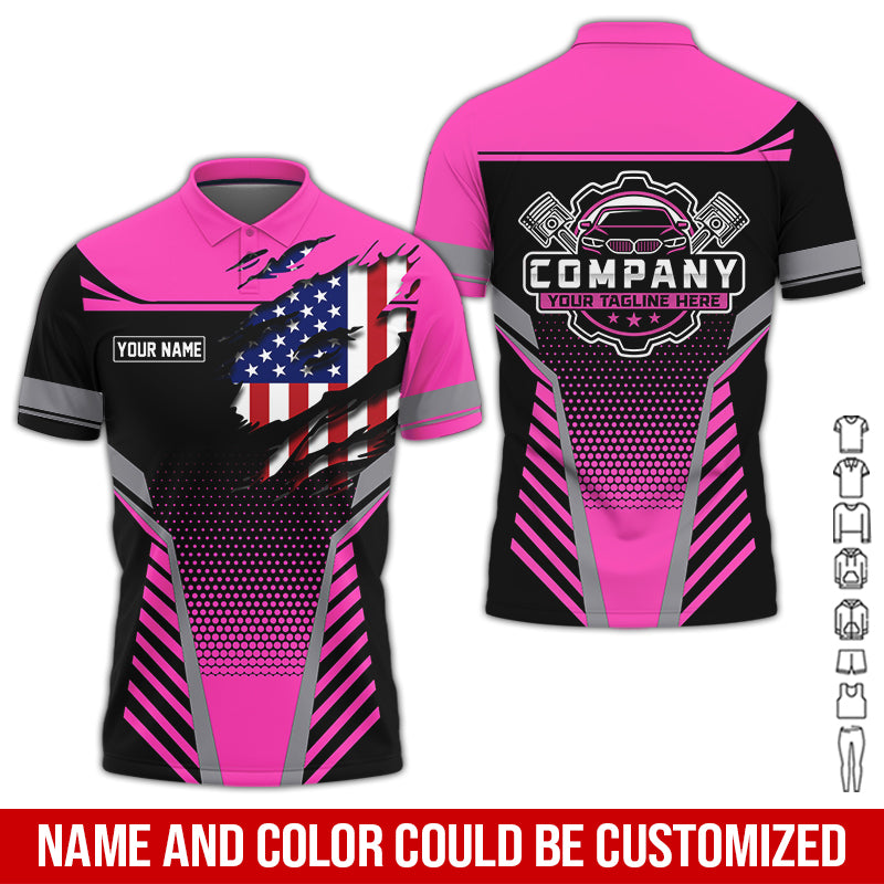 Personalized Work Shirt for Mechanics, Perfect Gift for Car Guys, Diesel Techs, and Shop Crews, Pink Color, Work-Ready Fit