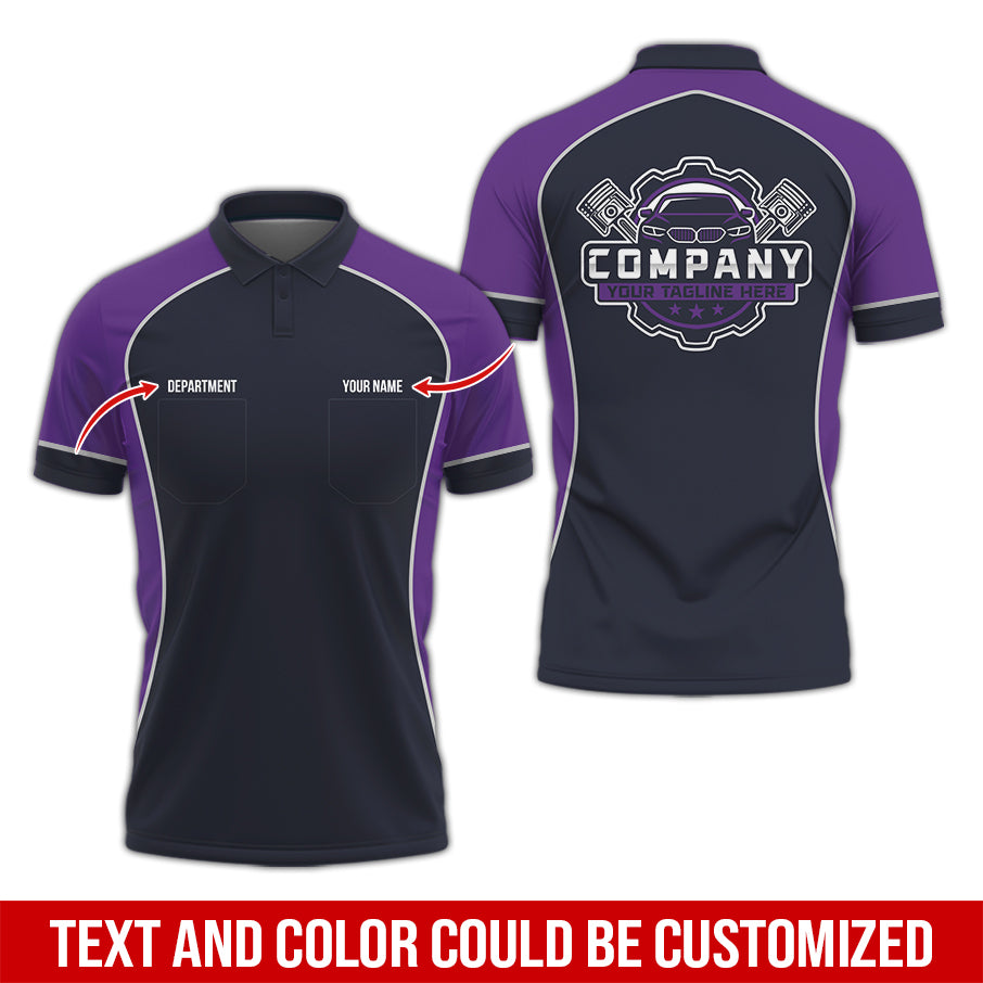 Custom Name Mechanic Shirt for Men, Personalized Garage Workwear Print, Great Gift for Auto Techs, Purple Mechanic T-Shirt