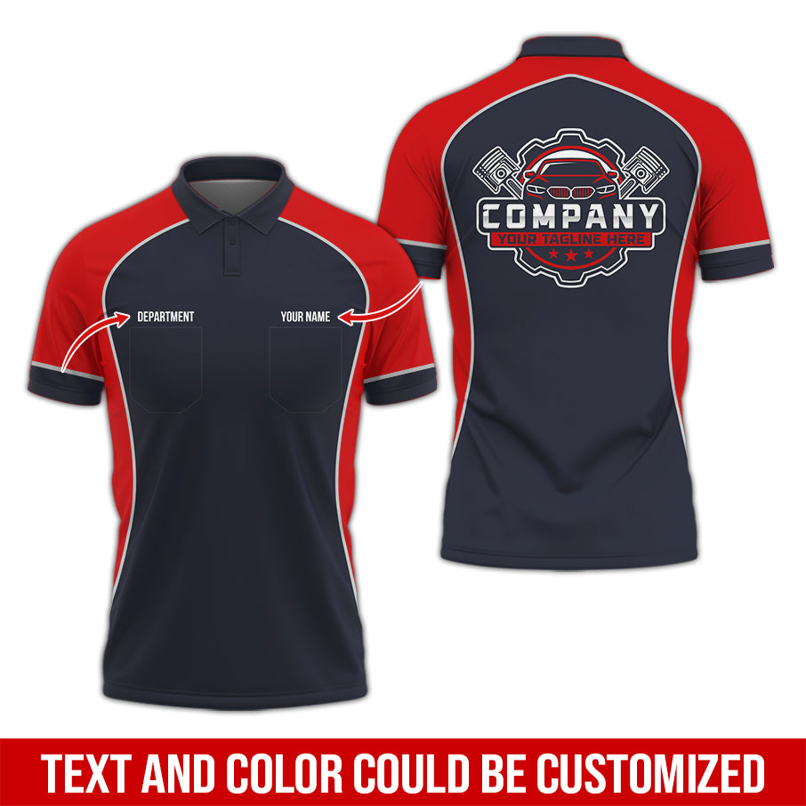 Custom Name Mechanic Shirt for Men, Personalized Garage Workwear Print, Great Gift for Auto Techs, Red Mechanic T-Shirt