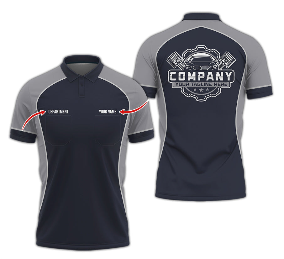 Custom Name Mechanic Shirt for Men, Personalized Garage Workwear Print, Great Gift for Auto Techs, Grey Mechanic T-Shirt