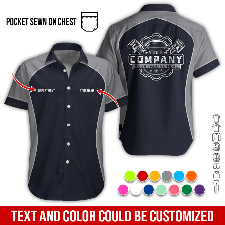 Custom Name Mechanic Shirt for Men, Personalized Garage Workwear Print, Great Gift for Auto Techs, Grey Mechanic T-Shirt