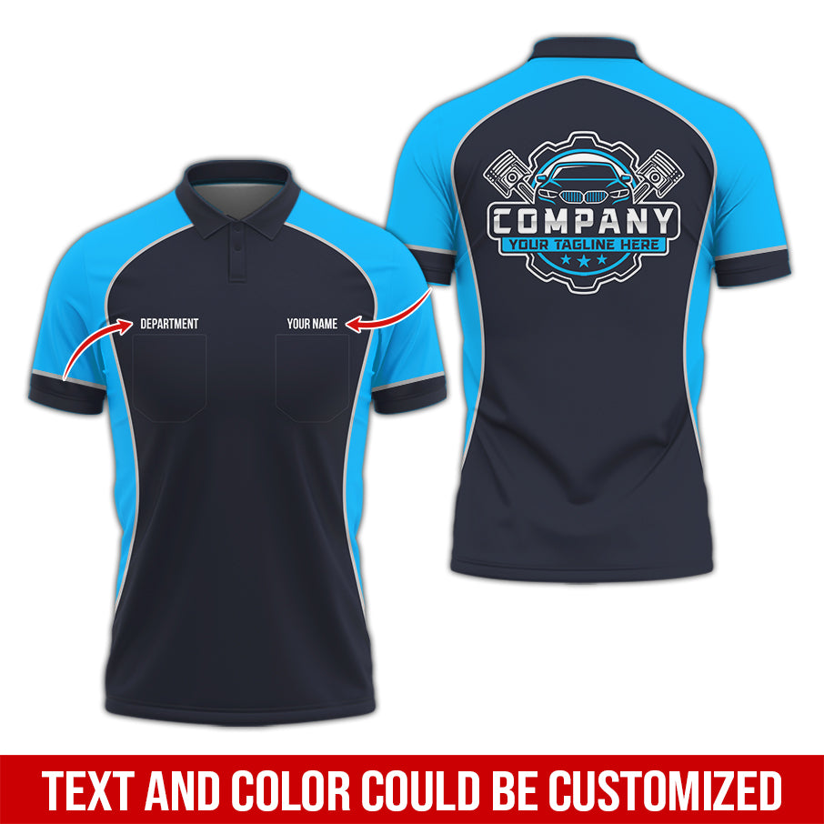 Custom Name Mechanic Shirt for Men, Personalized Garage Workwear Print, Great Gift for Auto Techs, Blue Mechanic T-Shirt